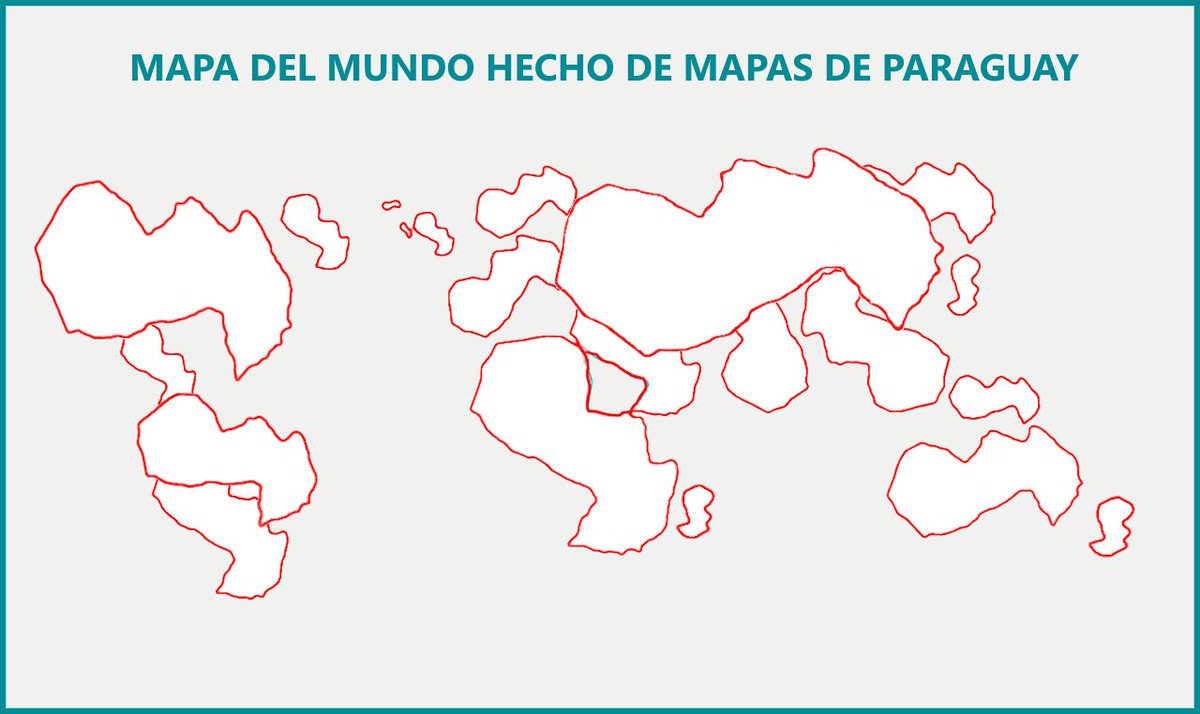 Mapa del mundo, pero hecho de mapas de Paraguay.