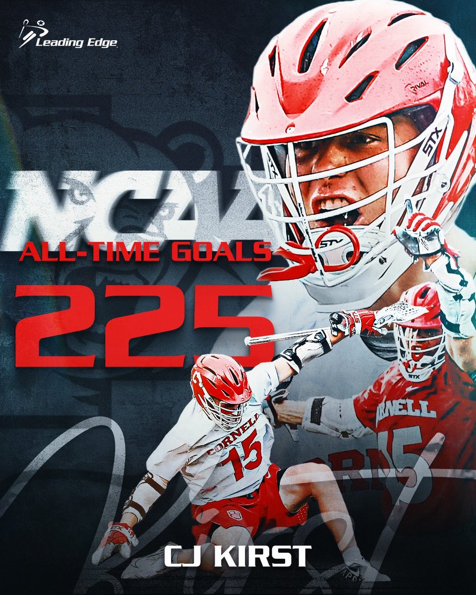 Leading Edge Lax (@leadingedgelax) on Twitter photo The greatest goal scorer in college lacrosse history!
Congratulations to Leading Edge ā20 CJ Kirst on breaking the all-time Division I goals record with his 225th career goal! What an incredible accomplishment for the <a href="/CornellLacrosse/">Big Red Lacrosse</a> standout and <a href="/DelbartonLax/">Delbarton Lacrosse</a> alum! The greatest goal scorer in college lacrosse history!
Congratulations to Leading Edge ā20 CJ Kirst on breaking the all-time Division I goals record with his 225th career goal! What an incredible accomplishment for the <a href="/CornellLacrosse/">Big Red Lacrosse</a> standout and <a href="/DelbartonLax/">Delbarton Lacrosse</a> alum!