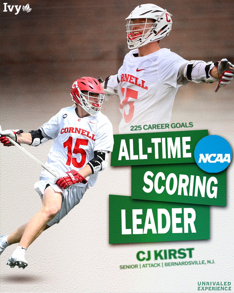 🚨 HISTORY MADE 🚨

<a href="/CornellLacrosse/">Big Red Lacrosse</a>’s CJ Kirst has broken the all-time NCAA goals record with his 225th career goal, cementing his legacy as one of the greatest to ever play the game. 🌿🥍

Congratulations, CJ!