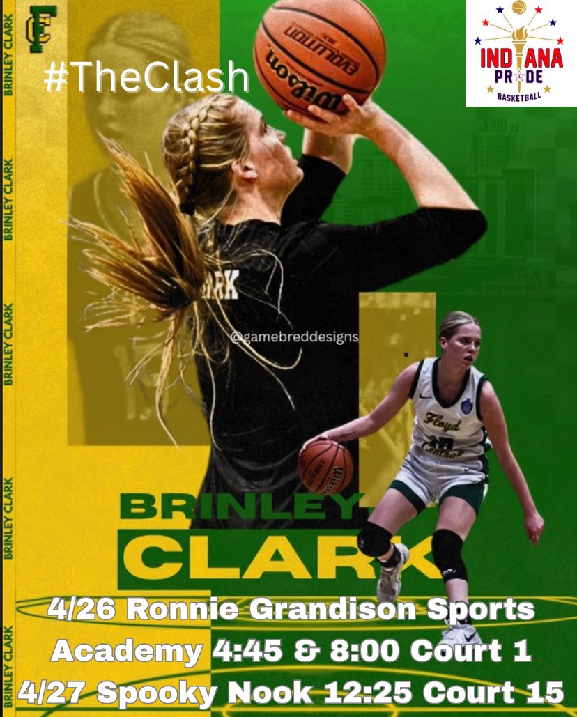 Very excited to play this weekend at #TheClash ! Here are my game times!!  <a href="/cbmeadow/">Charlie Meadows</a> <a href="/InPrideAttack/">In Pride Attack 17u</a> <a href="/coachroncarter/">CoachRonCarter</a> <a href="/coachbeckett/">IGBRR Hoops</a> <a href="/MastodonWBB/">Purdue Fort Wayne WBB</a> <a href="/BallStateWBB/">Ball State Women's Basketball</a> <a href="/ArmyWP_WBB/">Army Women's Basketball</a> <a href="/IWU_WBB/">IWU WBB</a> <a href="/AURavensWBB/">Anderson University Women's Basketball</a> <a href="/AF_WBB/">Air Force Women's Basketball</a> <a href="/UEAthletics_WBB/">Evansville Women's Basketball</a> <a href="/ValpoWBB/">Valpo Women’s Basketball</a> <a href="/UIndyWBB/">UIndy Women’s Basketball</a> <a href="/BresciaWBB/">Brescia Women's Basketball</a> <a href="/SpaldingWBB/">SU Women’s Basketball</a> <a href="/NavyWBB/">Navy Women's Basketball</a>