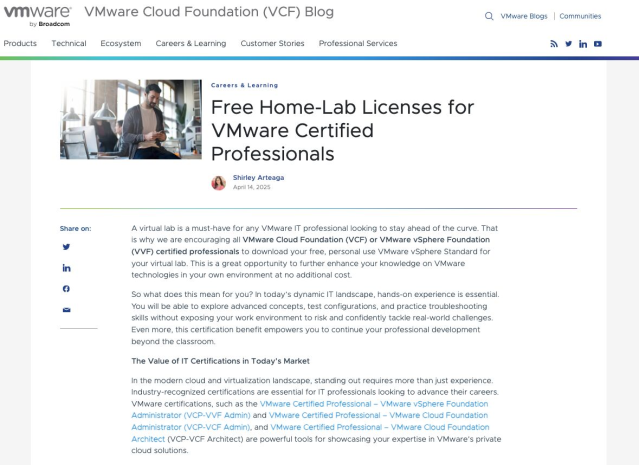 Free Home Lab Licenses for VMware Certified Professionals dy.si/7E13F5