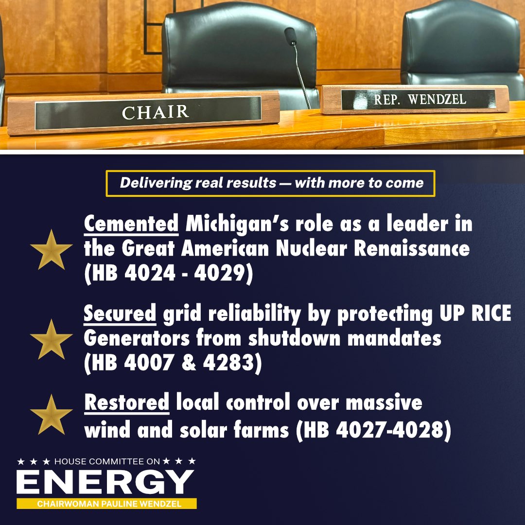 The House Energy Committee had a strong start to 2025, delivering real results for Michigan families. 

But our work is just getting started.  Up next: hardening the grid, repealing harmful mandates, and lowering energy costs for hardworking Michigan families.  <a href="/MI_Republicans/">Michigan House Republicans</a>