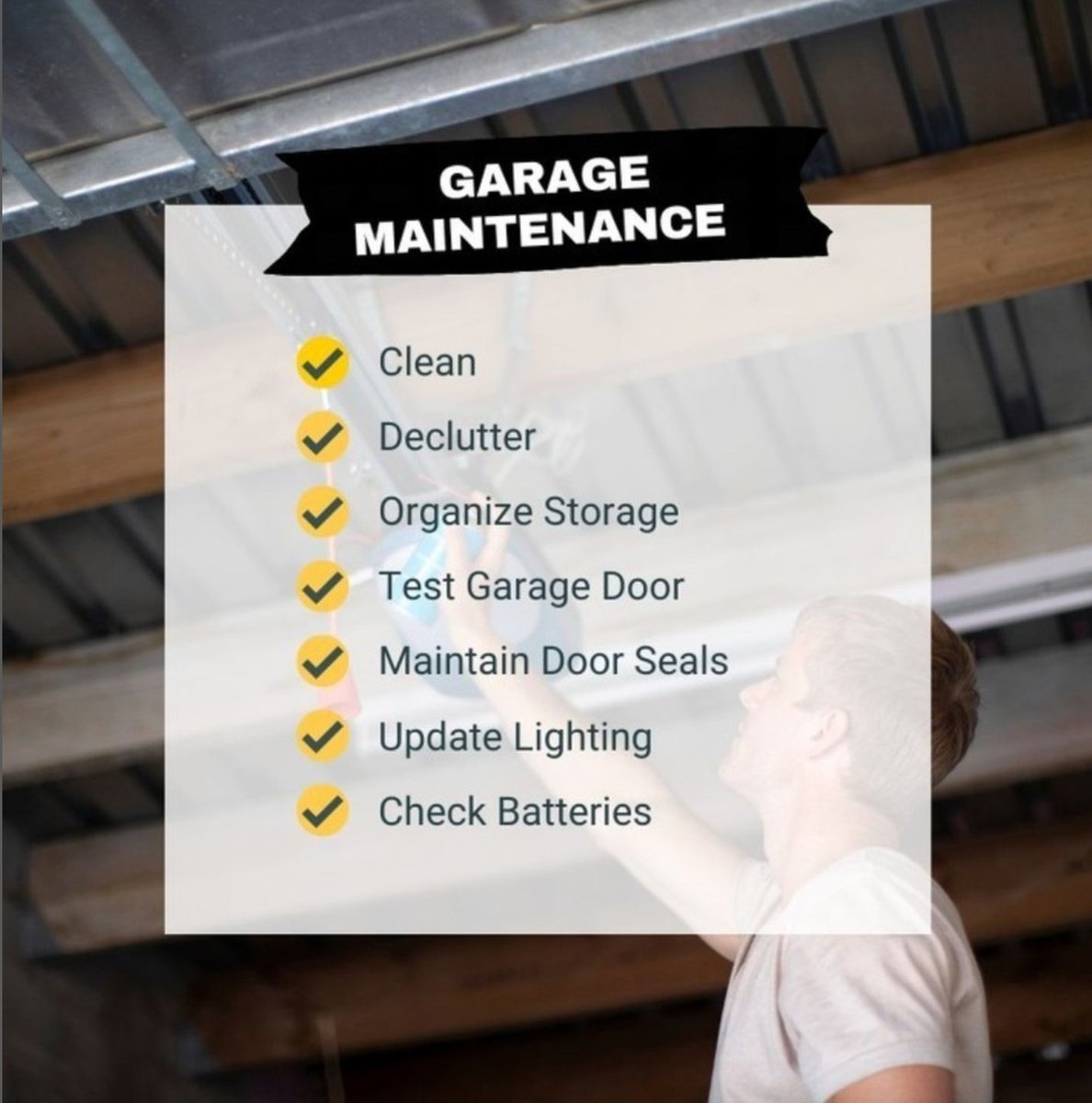 Garage_Masters's tweet image. We’re halfway through the year! Take some time to care for your garage. A bit of cleaning, organizing, and safety checks can make a big difference to keep your garage in top shape for the rest of the year!
#garagemasters