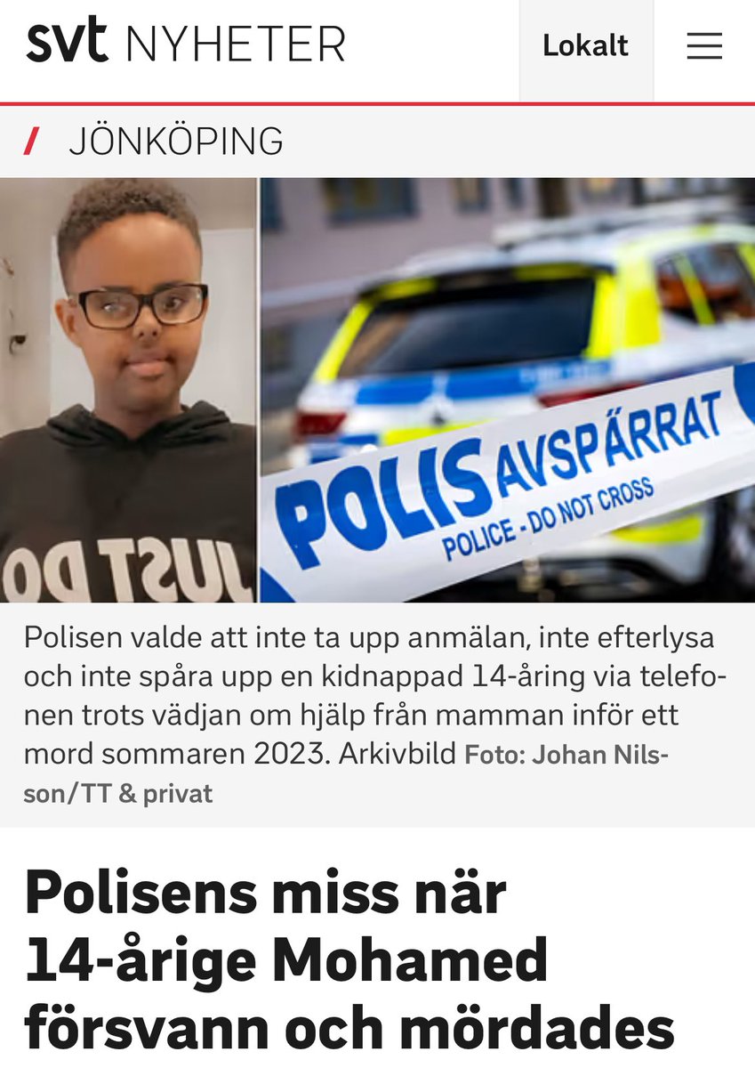 A 14 year old Somali boy in Sweden got k1dnapped, t0rtured and m8rdered in Sweden by a criminal gang. 

The worst part of this is that the police refused to take this case seriously bc of language barriers since the mother’s Swedish wasn’t the best, How disgusting.

AUN 🕊️💔