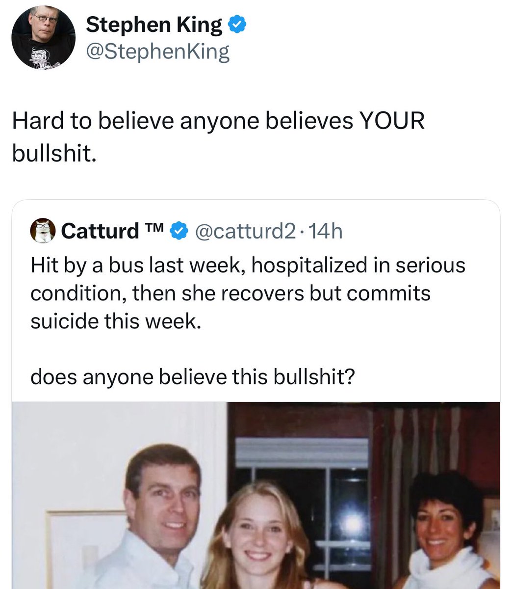 jackunheard's tweet photo. That settles it… Stephen King was a frequent guest on Epstein Island. https://t.co/DW8IGz8ujN