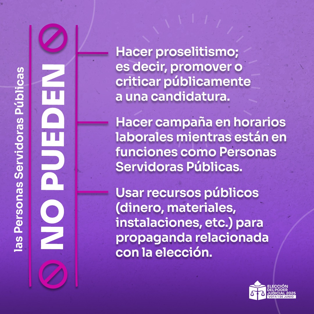 INEMexico's tweet photo. #ABCpoderJudicialMX La imparcialidad es clave en la democracia. Las personas servidoras públicas no pueden hacer proselitismo ni influir a favor o en contra de ninguna candidatura. #VotaPoderJudicial2025mx https://t.co/KqyK6G0GLC