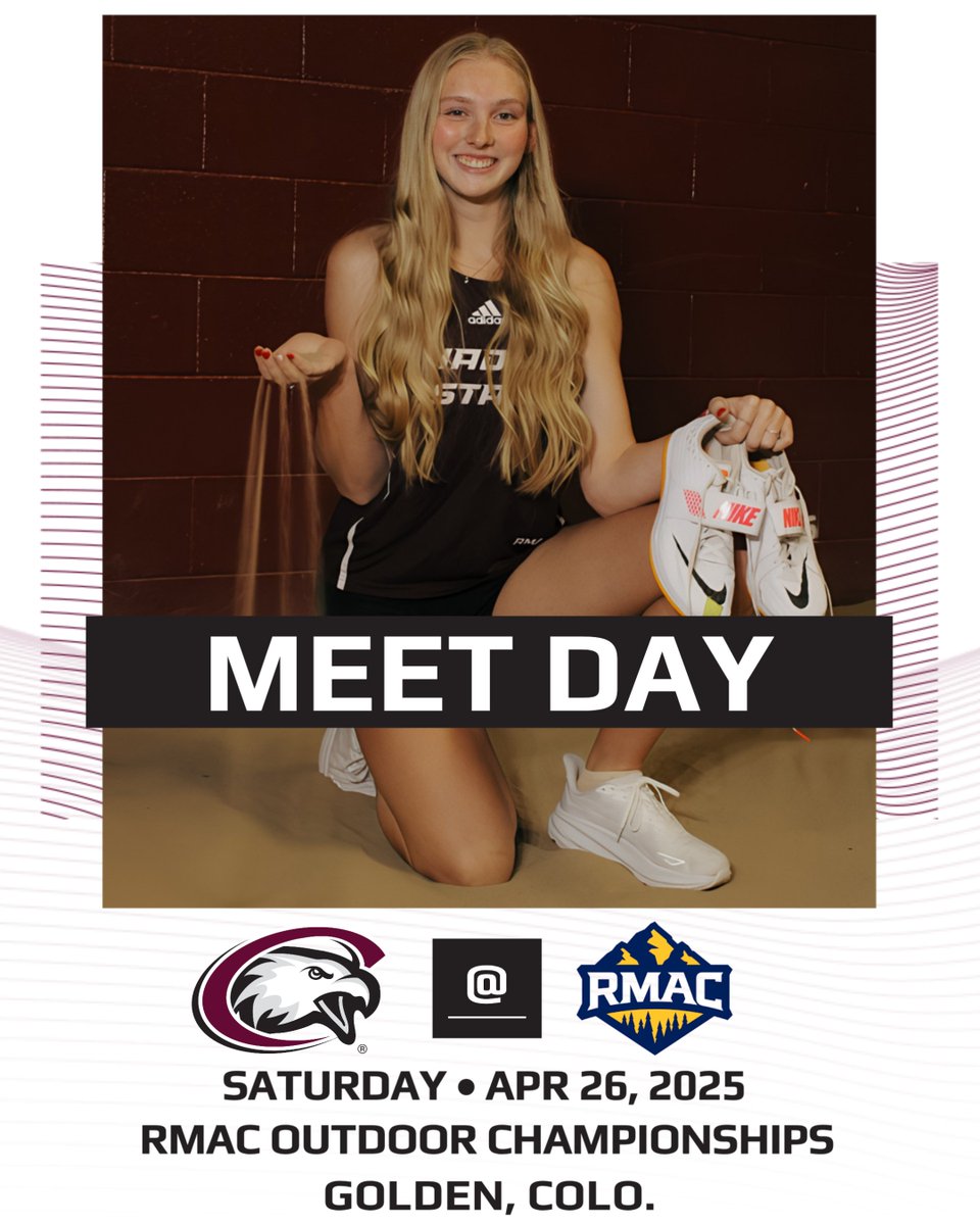 It’s CONFERENCE CHAMPIONSHIP Day!
TODAY (4/26)
Track and Field (Day 2/3)
RMAC Championships
Golden, Colo.

Multis 10:00 a.m.
Field events 12:00 p.m.
Running events 4:00 p.m.

🎥: ($): rmacnetwork.com
📊: goinguplive.com/rapid/rmac-out…