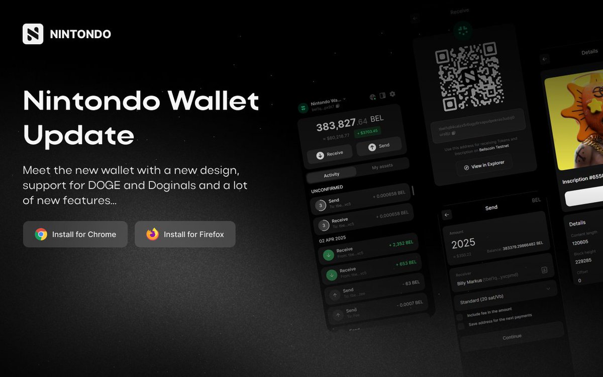 NintondoWallet's tweet image. Big news, Nintondo fam!
We’re thrilled to announce the new Nintondo Wallet update—fresh design, support for DOGE & Doginals, and awesome new features to level up your crypto game!