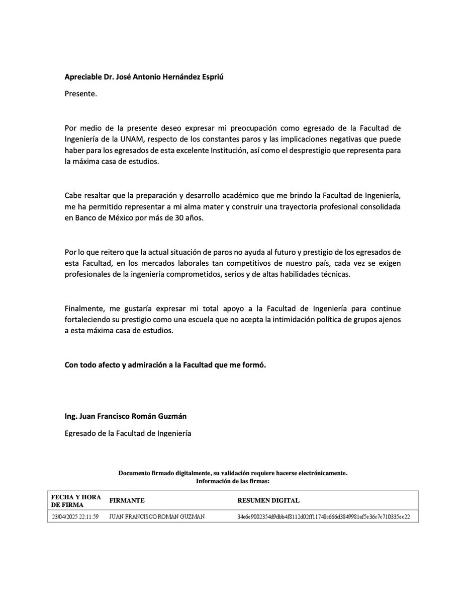 Ingeniería UNAM (@fiunam_mx) on Twitter photo Carta de preocupación ante los constantes paros emitida por egresado.
<a href="/die_fi_unam/">División de Ingeniería Eléctrica</a> <a href="/dicyg/">DICyG - FI</a> <a href="/DICT_FIUNAM/">División de Ingeniería en Ciencias de la Tierra</a> <a href="/DIMEIFIUNAM/">DIMEIFIUNAM</a> <a href="/uatUnam/">Unidad de Alta Tecnología</a> <a href="/SocialesyHum_FI/">DCSyH FI UNAM</a> Carta de preocupación ante los constantes paros emitida por egresado.
<a href="/die_fi_unam/">División de Ingeniería Eléctrica</a> <a href="/dicyg/">DICyG - FI</a> <a href="/DICT_FIUNAM/">División de Ingeniería en Ciencias de la Tierra</a> <a href="/DIMEIFIUNAM/">DIMEIFIUNAM</a> <a href="/uatUnam/">Unidad de Alta Tecnología</a> <a href="/SocialesyHum_FI/">DCSyH FI UNAM</a>