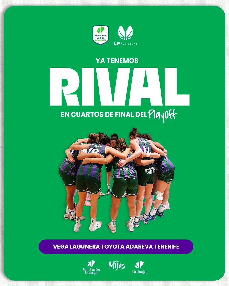 ‼️ El <a href="/CBADAREVA/">CB Adareva Tenerife</a>, rival del Unicaja Mijas en los cuartos de final del Playoff #LFChallenge

📰 NOTICIA tinyurl.com/mrudys6x

💚💜 #UnicajaJuntas <a href="/FundUnicaja/">Fundación Unicaja</a> <a href="/UnicajaBanco/">Unicaja</a> <a href="/AytoMijas/">Ayuntamiento de Mijas</a>