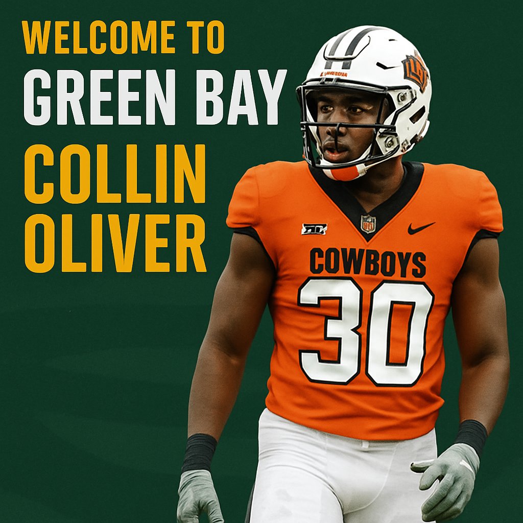 Packers_Mx's tweet photo. En la ronda 5 con pick #159 del Draft 2025, los Green Bay Packers seleccionan al EDGE Collin Oliver (Oklahoma State).
Explosivo y versátil, con 23.5 capturas en su carrera universitaria.

#PackersDraft #NFLDraft2025 https://t.co/kAzFDCHHce