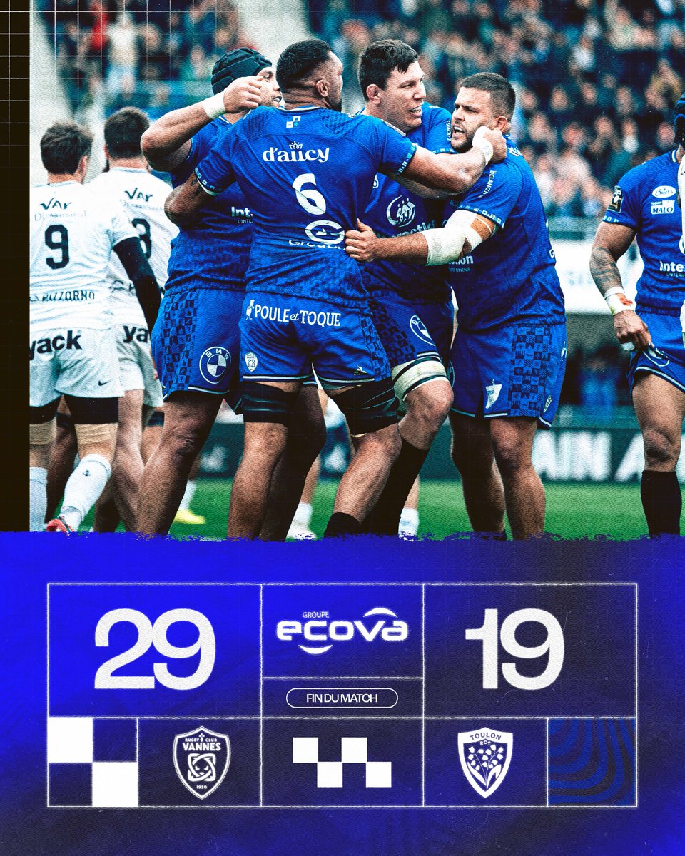 Notre partenaire 𝐄𝐜𝐨𝐯𝐚 vous offre le score final.

Nos Bretons signent une immense performance pour s'imposer avec le bonus offensif face à l'armada toulonnaise 👊
𝐍𝐨𝐮𝐬 𝐬𝐨𝐦𝐦𝐞𝐬 𝐝𝐞𝐛𝐨𝐮𝐭, 𝐭𝐨𝐮𝐣𝐨𝐮𝐫𝐬 𝐝𝐞𝐛𝐨𝐮𝐭 ✊

#FiertéBretonne