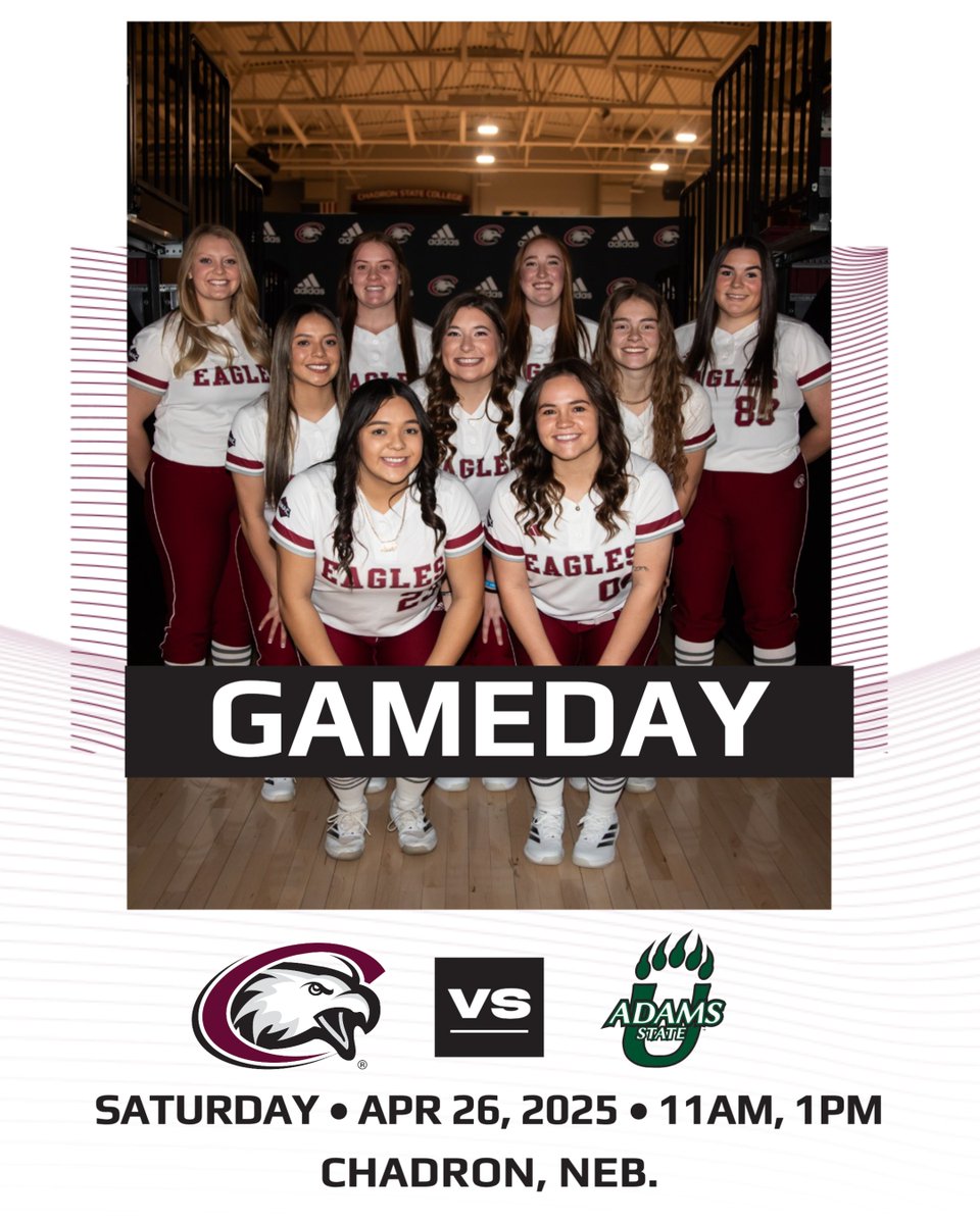 It's SENIOR GAME Day!

TODAY (4/26)
Softball
vs. Adams State University 
Chadron, Neb.
11 a.m. and 1 p.m.
Senior Day between games

📺: rmacnetwork.com/chadronstate/
📊: chadroneagles.com/sidearmstats/s…