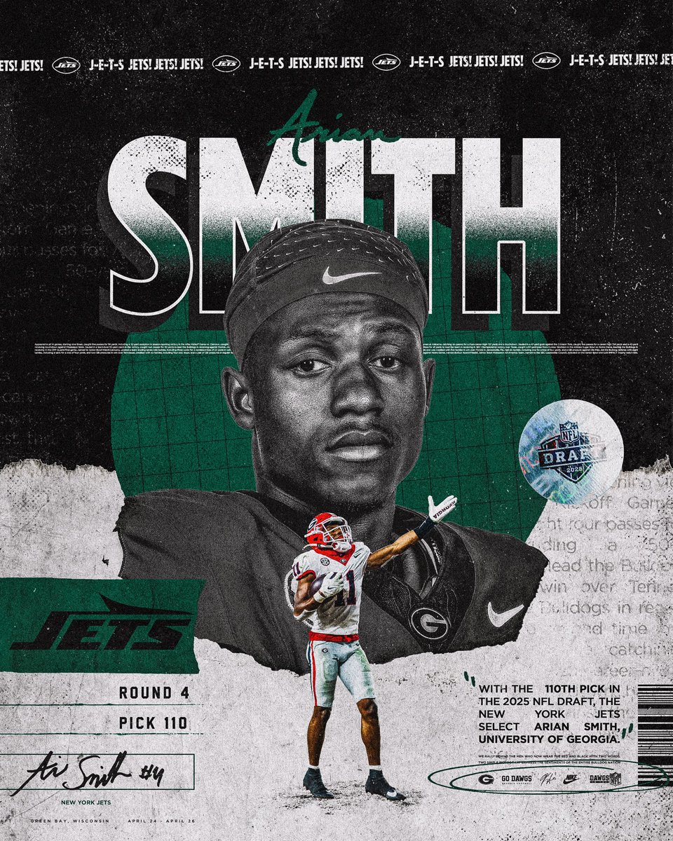 Georgia Football (@georgiafootball) on Twitter photo The Jets are getting a DAWG ‼️
<a href="/ArianSmith2/">Arian Smith</a> is headed to New York!
#GoDawgs | #NFLDraft The Jets are getting a DAWG ‼️
<a href="/ArianSmith2/">Arian Smith</a> is headed to New York!
#GoDawgs | #NFLDraft