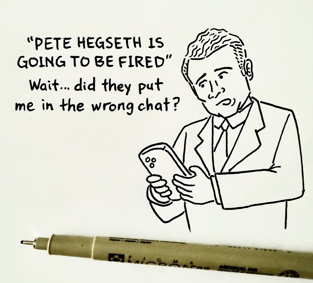 artbychakim's tweet photo. #PeteHegseth #WrongChat #art #drawing #cartoonoftheday https://t.co/KmhGKJ7auE
