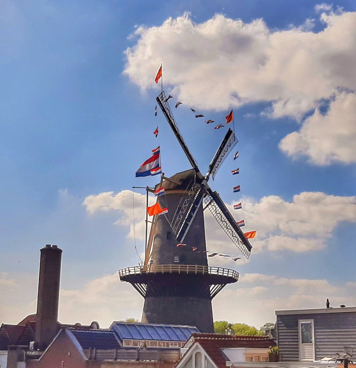 #Windmill #Molen de Vrijheid (1785) decorated with #Dutch and #Orange flags for #Kingsday
#Koningsdag #Schiedam #Holland #TheNetherlands
