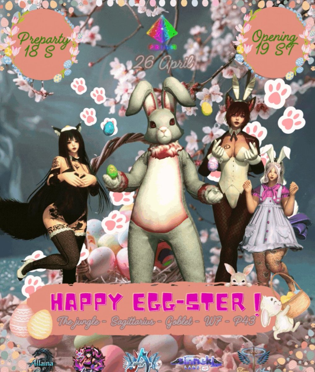 PrismFFXIV's tweet photo. Join us tonight at 18ST for our event  - Happy Egg-ster! - At The Jungle, Sagittarius, Goblet, W7 P43.
All infos on our discord : https://t.co/v1Kzb8b1qp

Attend our partake : https://t.co/mRXZsjdUOI

#ffxiv #FFXIV #ffxivvenue #ffxivglamour #gpose #ffxivsnaps #ffxivcommunity https://t.co/wOIqJjMhnc
