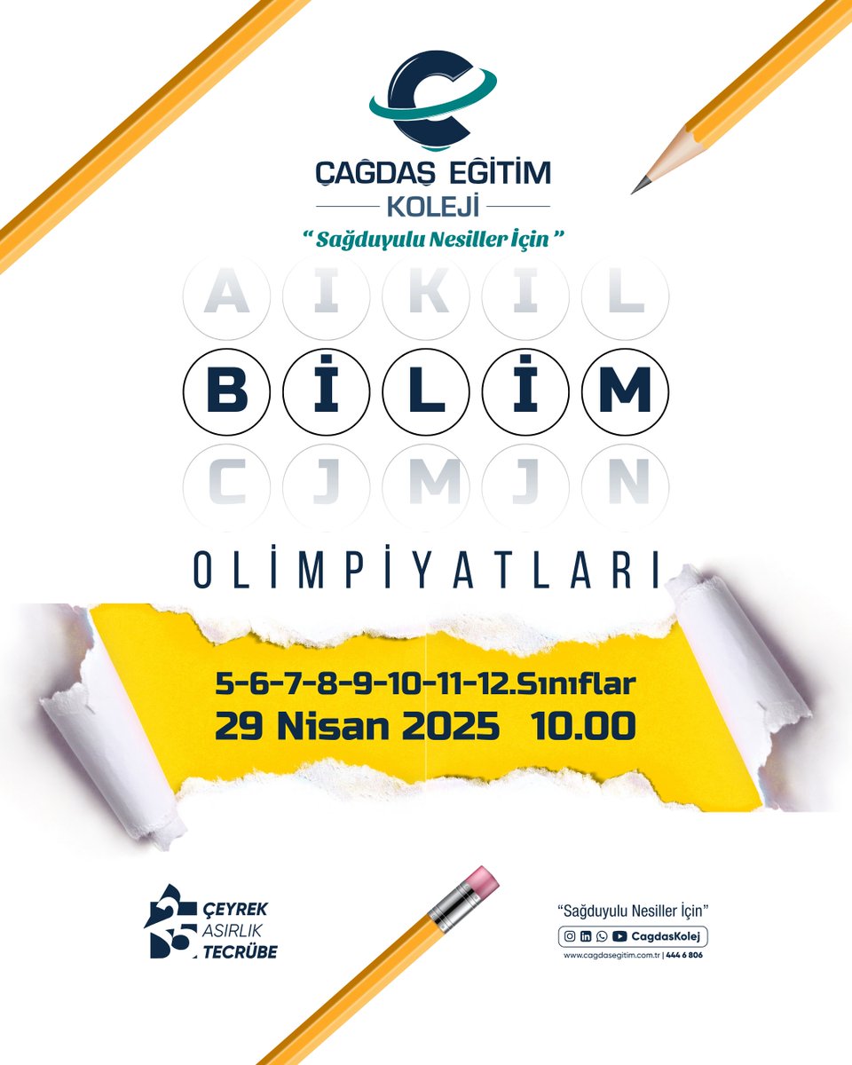 Bilim Olimpiyatları!

#ÇağdaşEğitimKoleji #SağduyuluNesillerİçin #ÇeyrekAsırlıkTecrübe
#Eğitimde25Yıl #BilimOlimpiyatları #GönüllüÖzelOkullarBirliği