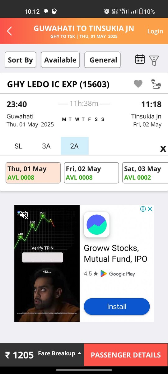 Beevootee's tweet photo. What kind of scam is this? Same date same train just the destination is different and see the availability of seats, there is a confirmed rail ticket option in booking apps, are these available tickets for that purpose? What is the reason behind this? @RailMinIndia @RailwaySeva https://t.co/jJJTuXINky