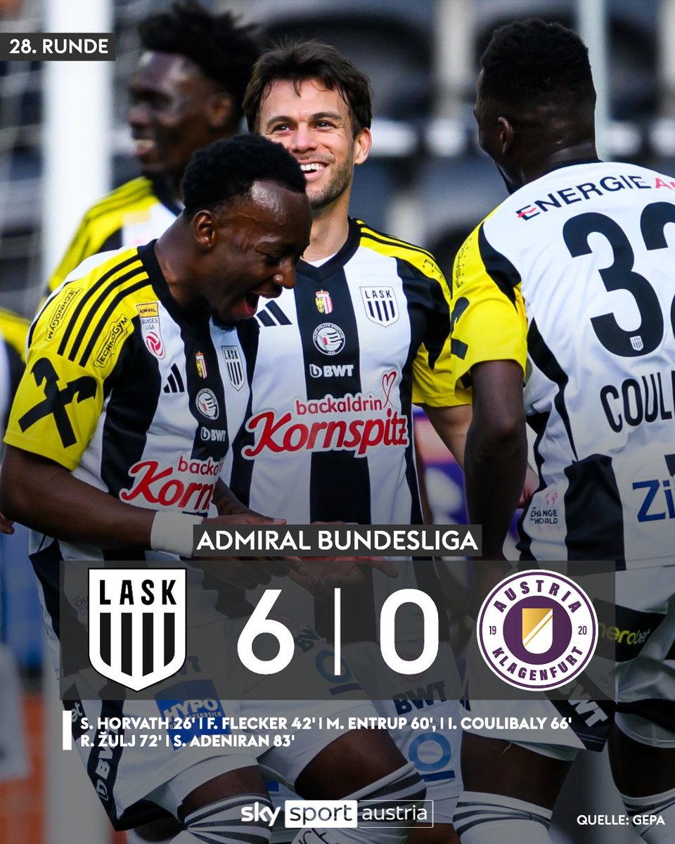 SkySportAustria's tweet photo. Schützenfest in Linz: Der @LASK_Official ist bereits nach Runde 28 "Qualigruppen-Meister" und vergrößert die Abstiegssorgen bei @austria_sk! #SkyBuliAT #ASKSKA

👉 https://t.co/Rees5uZsO8 https://t.co/SYMJEJbyme