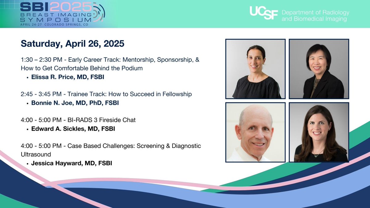 UCSF Imaging (@ucsfimaging) on Twitter photo Another incredible lineup at #SBI2025. Hear from <a href="/UCSFimaging/">UCSF Imaging</a>'s Drs. Elissa Price on mentorship, <a href="/BonnieJoeMD/">Bonnie Joe</a> on fellowship success, Edward Sickles on BI-RADS 3 & Jessica Hayward on real-world ultrasound challenges.
<a href="/BreastImaging/">Society of Breast Imaging</a> Another incredible lineup at #SBI2025. Hear from <a href="/UCSFimaging/">UCSF Imaging</a>'s Drs. Elissa Price on mentorship, <a href="/BonnieJoeMD/">Bonnie Joe</a> on fellowship success, Edward Sickles on BI-RADS 3 & Jessica Hayward on real-world ultrasound challenges.
<a href="/BreastImaging/">Society of Breast Imaging</a>