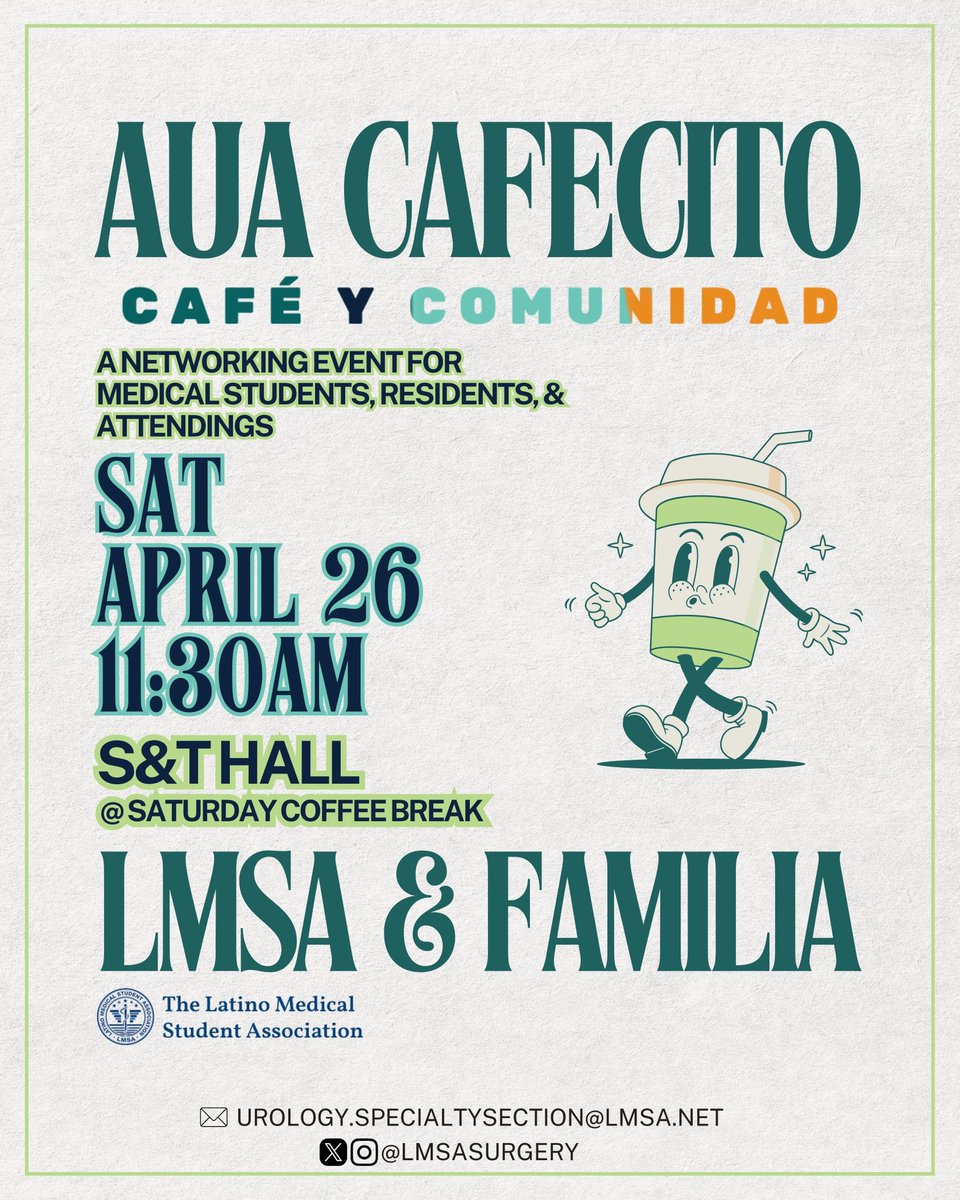 Pablo Eduardo Puente (@pablopuente07) on Twitter photo Come join us for AUA Cafecito: Café y Comunidad today at 11:30 AM PST during the Saturday Coffee Break!
A chance to connect with medical students, residents, and attendings over cafecito.
<a href="/msolorzano_med/">Marissa A. Solorzano</a>
<a href="/LMSASurgery/">LMSA Surgery Section</a>
<a href="/LmsaNational/">LMSA National</a>
<a href="/EndoMarcelino/">Marcelino Rivera</a>
#AUA25 #LMSAFamilia #Urology Come join us for AUA Cafecito: Café y Comunidad today at 11:30 AM PST during the Saturday Coffee Break!
A chance to connect with medical students, residents, and attendings over cafecito.
<a href="/msolorzano_med/">Marissa A. Solorzano</a>
<a href="/LMSASurgery/">LMSA Surgery Section</a>
<a href="/LmsaNational/">LMSA National</a>
<a href="/EndoMarcelino/">Marcelino Rivera</a>
#AUA25 #LMSAFamilia #Urology