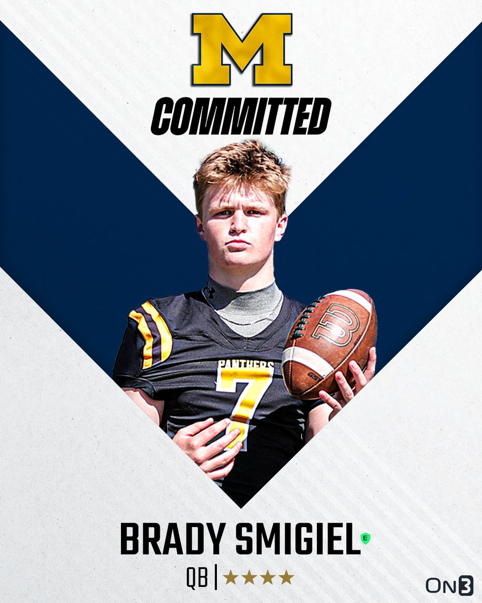 BREAKING: Michigan lands its QB in the 2026 class in Newbury Park (Calif.) prolific passer Brady Smigiel.

Smigiel completed over 65 percent of his passes for 3,521 yards and 49 touchdowns to just three interceptions as a junior.

Story: on3.com/news/michigan-…