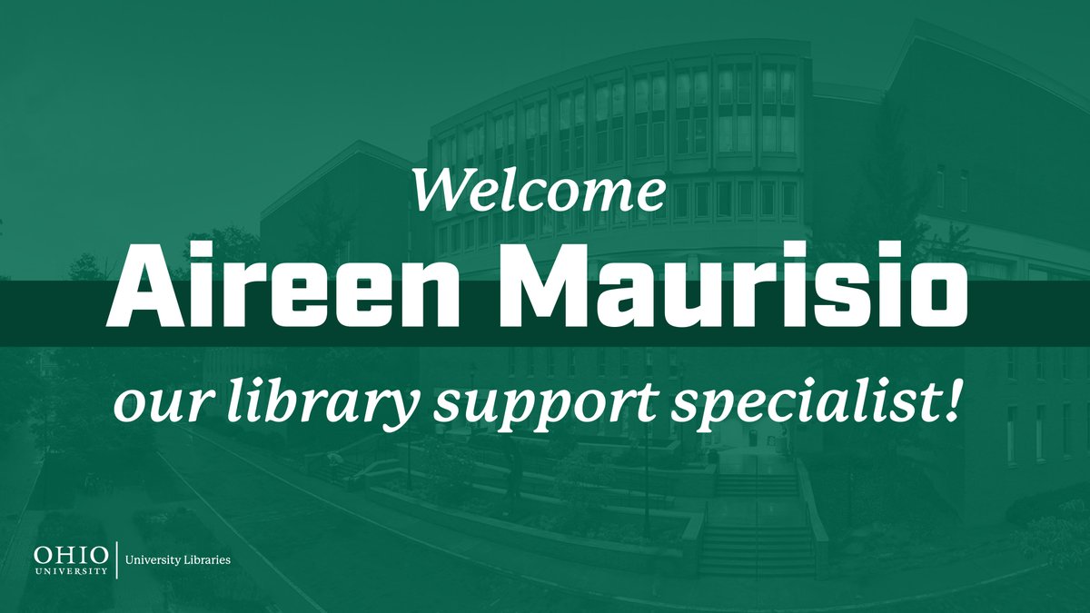 OhioULibraries (@aldenlibrary) on Twitter photo University Libraries warmly welcomes Aireen Maurisio as our new Library Support Specialist. Maurisio will work to assist library visitors with directional, research, circulation and technology questions! Read more about Maurisio here: bit.ly/Maurisio
<a href="/ohiou/">Ohio University</a> University Libraries warmly welcomes Aireen Maurisio as our new Library Support Specialist. Maurisio will work to assist library visitors with directional, research, circulation and technology questions! Read more about Maurisio here: bit.ly/Maurisio
<a href="/ohiou/">Ohio University</a>