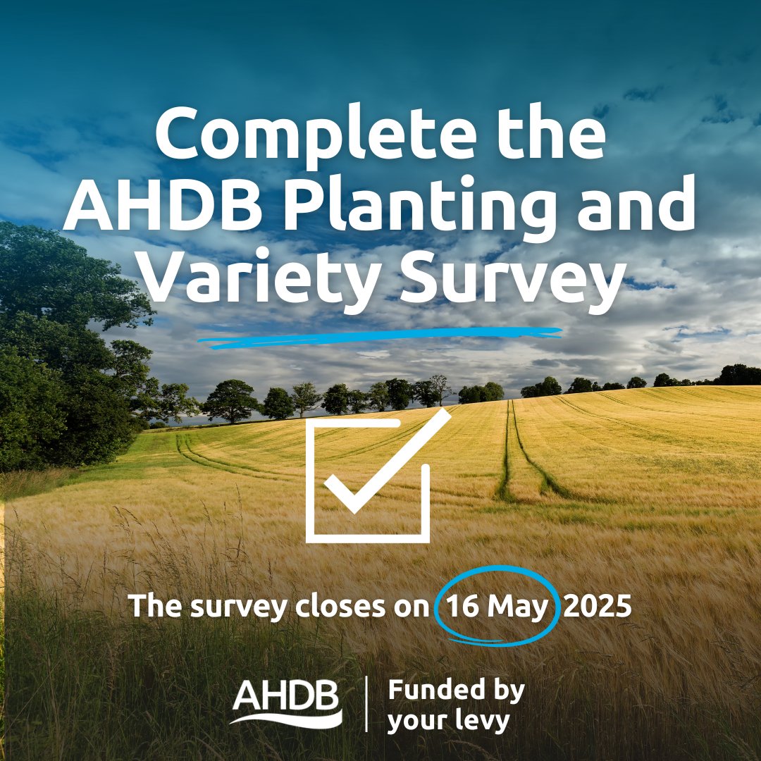 🌾⏰ Have you completed the AHDB Planting &amp; Variety Survey yet❓

The Planting and Variety Survey provides the UK planted area estimates for the upcoming harvest. Your participation is vital for accurate data. 

Visit ow.ly/kCTM50Vt0W3 to fill out the survey.