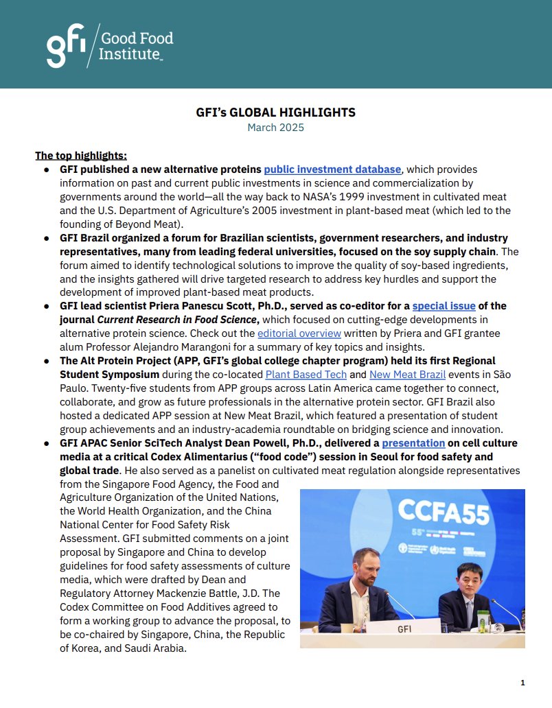 Bruce Friedrich 🔸 (@brucegfriedrich) on Twitter photo 🔥 <a href="/GoodFoodInst/">The Good Food Institute</a>'s March global highlights:
🌎 co-edited a journal packed with alt protein science;
📊 launched a public investment database tracing back to <a href="/NASA/">NASA</a> and <a href="/USDA/">Dept. of Agriculture</a>’s first big bets;
🌱 rallied top scientists to upgrade soy for plant-based meat.
Full highlights: 🔥 <a href="/GoodFoodInst/">The Good Food Institute</a>'s March global highlights:
🌎 co-edited a journal packed with alt protein science;
📊 launched a public investment database tracing back to <a href="/NASA/">NASA</a> and <a href="/USDA/">Dept. of Agriculture</a>’s first big bets;
🌱 rallied top scientists to upgrade soy for plant-based meat.
Full highlights: