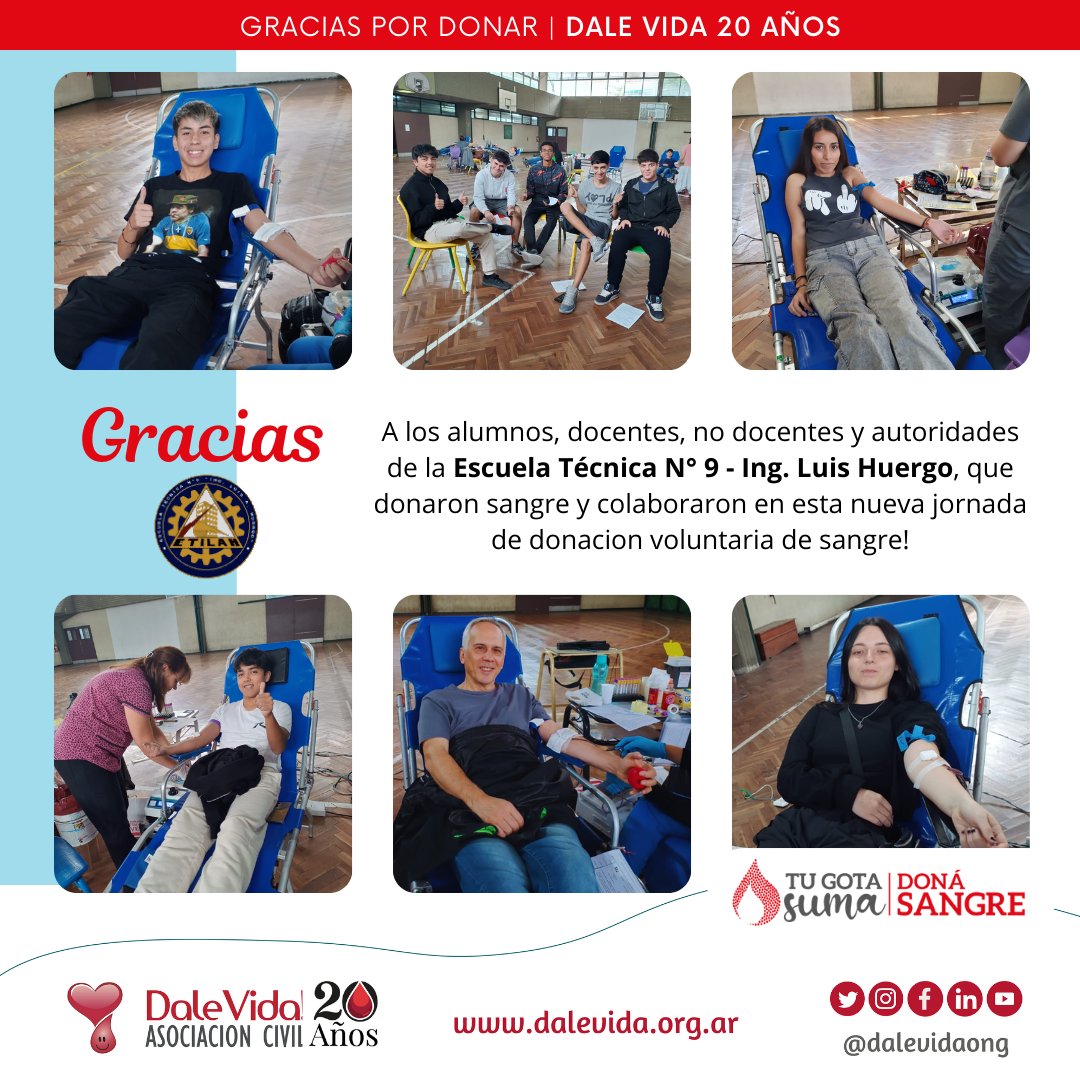 🙌Gracias a los alumnos, docentes, no docentes y autoridades de la Escuela Técnica N° 9 - Ing. Luis Huergo, que donaron sangre 🩸 y colaboraron en esta nueva jornada de donacion voluntaria de sangre!🌟
<a href="/et9huergoeduar/">Ing. Luis A. Huergo</a>