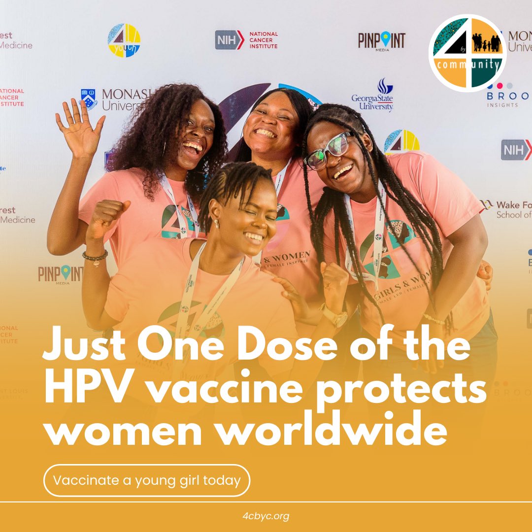 4cbycorg's tweet photo. Unlike many cancers, Cervical cancer is preventable with the HPV vaccine and is highly recommended for girls between the ages of 9-14.
Vaccinate your daughters today to protect them from a future at risk of cervical cancer. Itβs free!
#4cbyc #4communities https://t.co/toBnNmwlcd