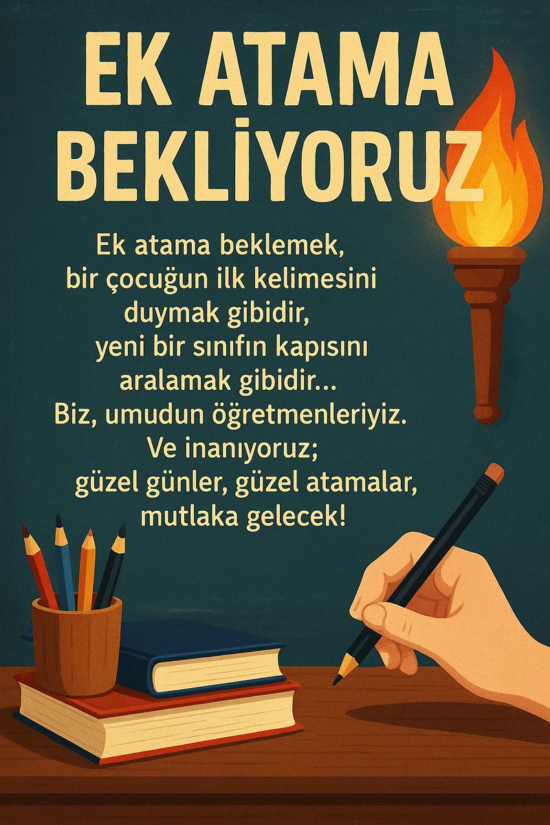 Şiir gibi bir ek atama bekliyoruz..

#ÖğretmenlerPazarGünüUlusta