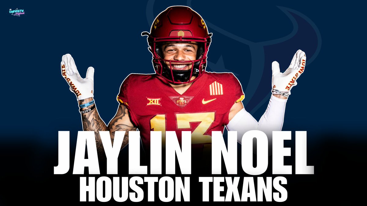 DynastyPlay's tweet photo. With the 79th overall pick in the 2025 #NFLDraft, the #Texans selected WR Jaylin Noel.

We broke down Noel's dynasty value on the YouTube page: https://t.co/FrASUh9rt1 https://t.co/iJ9Arrsmv5