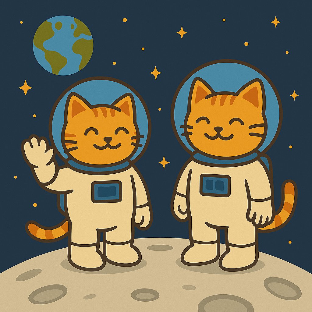SpaceCats2025's tweet photo. "One small step for cats, one giant leap for meme-kind." 🚀🐾🌕 https://t.co/sOlH6b3rUh