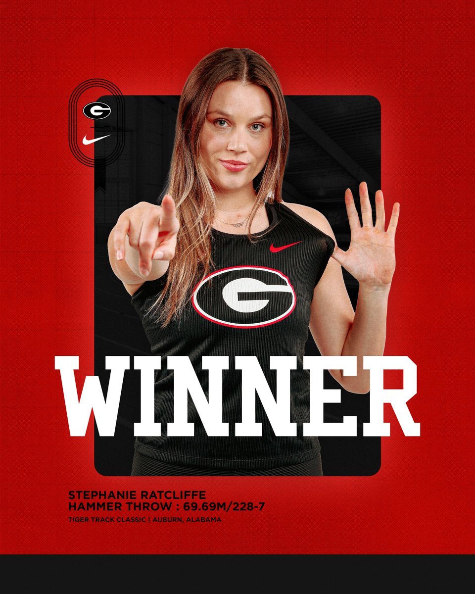 Stephanie Ratcliffe is victorious in Auburn! 💪 

Ratcliffe posts a season-best mark of 69.69m/228-7 to win the hammer throw with the third-best mark in the NCAA this year 👏 

#GoDawgs