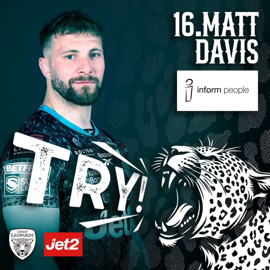 Leigh Leopards (@leighleopardsrl) on Twitter photo 46’ |TRY! Matt Davis
Sponsored by <a href="/InformPeopleUK/">Inform People</a>
Brogan with a pass to his right, Davis finds space to cross the line.
👹 Red Devils 0-22 Leopards 🐆 46’ |TRY! Matt Davis
Sponsored by <a href="/InformPeopleUK/">Inform People</a>
Brogan with a pass to his right, Davis finds space to cross the line.
👹 Red Devils 0-22 Leopards 🐆