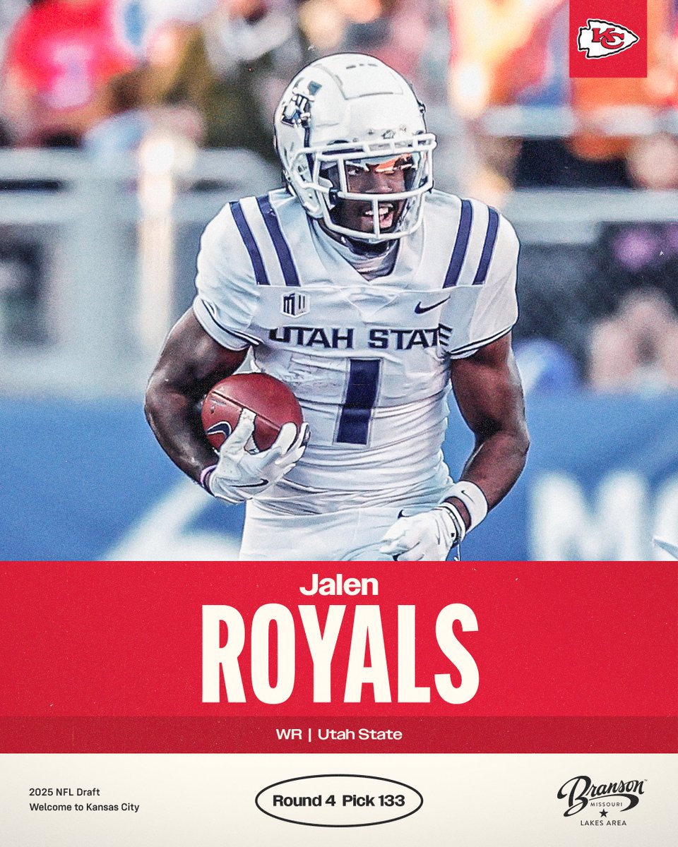 Kansas City Chiefs (@chiefs) on Twitter photo You know we love our Royals 👑
With the 133rd pick of the 2025 NFL Draft, we have selected <a href="/RoyalsJalen/">Jalen Royals</a>! You know we love our Royals 👑
With the 133rd pick of the 2025 NFL Draft, we have selected <a href="/RoyalsJalen/">Jalen Royals</a>!