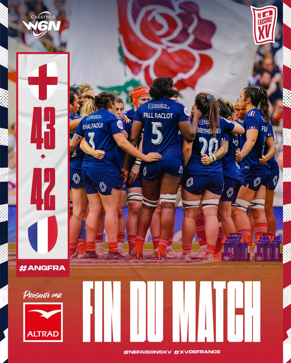 FranceRugby's tweet image. 🏴󠁧󠁢󠁥󠁮󠁧󠁿🇫🇷 Après un match remarquable, nos Bleues s'inclinent d'un point face à l'Angleterre à Twickenham.

Nous sommes fiers de vous les filles ! 🙏 
#ANGFRA #XVdeFrance #NeFaisonsXV