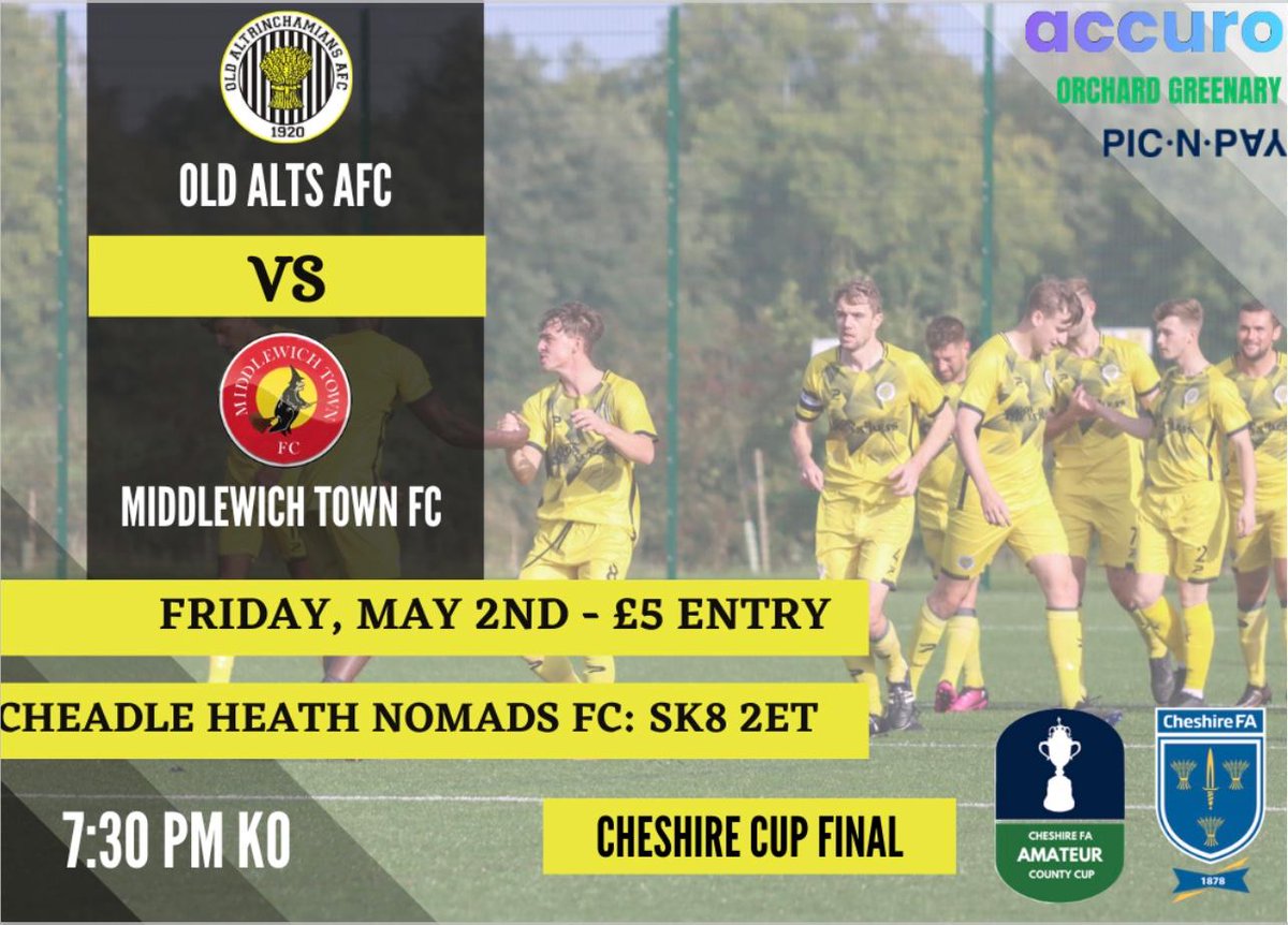 All eyes turn to Friday as we face <a href="/MiddlewichFC/">Middlewich Town FC</a> in the Cheshire Cup Final.

Details below🔽

#UpTheAlts