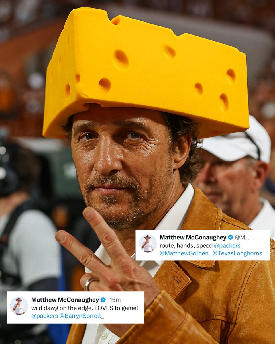 ESPN Milwaukee (@espnmilwaukee) on Twitter photo Alright Alright Alright 🤘
<a href="/McConaughey/">Matthew McConaughey</a> x <a href="/packers/">Green Bay Packers</a> x <a href="/TexasFootball/">Texas Football</a> Alright Alright Alright 🤘
<a href="/McConaughey/">Matthew McConaughey</a> x <a href="/packers/">Green Bay Packers</a> x <a href="/TexasFootball/">Texas Football</a>