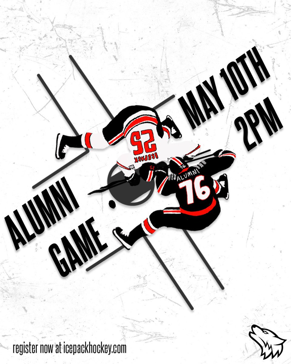 The Icepack Alumni game returns in two weeks! Join us at Invisalign Arena on Saturday, May 10th for a game and reception -- registration links are available now, with more details on icepackhockey.com . See you soon! 🐺🏒