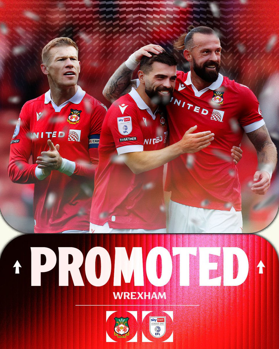 WREXHAM make HISTORY!

The first team to clinch three successive promotions in the top five tiers 👏

#EFL