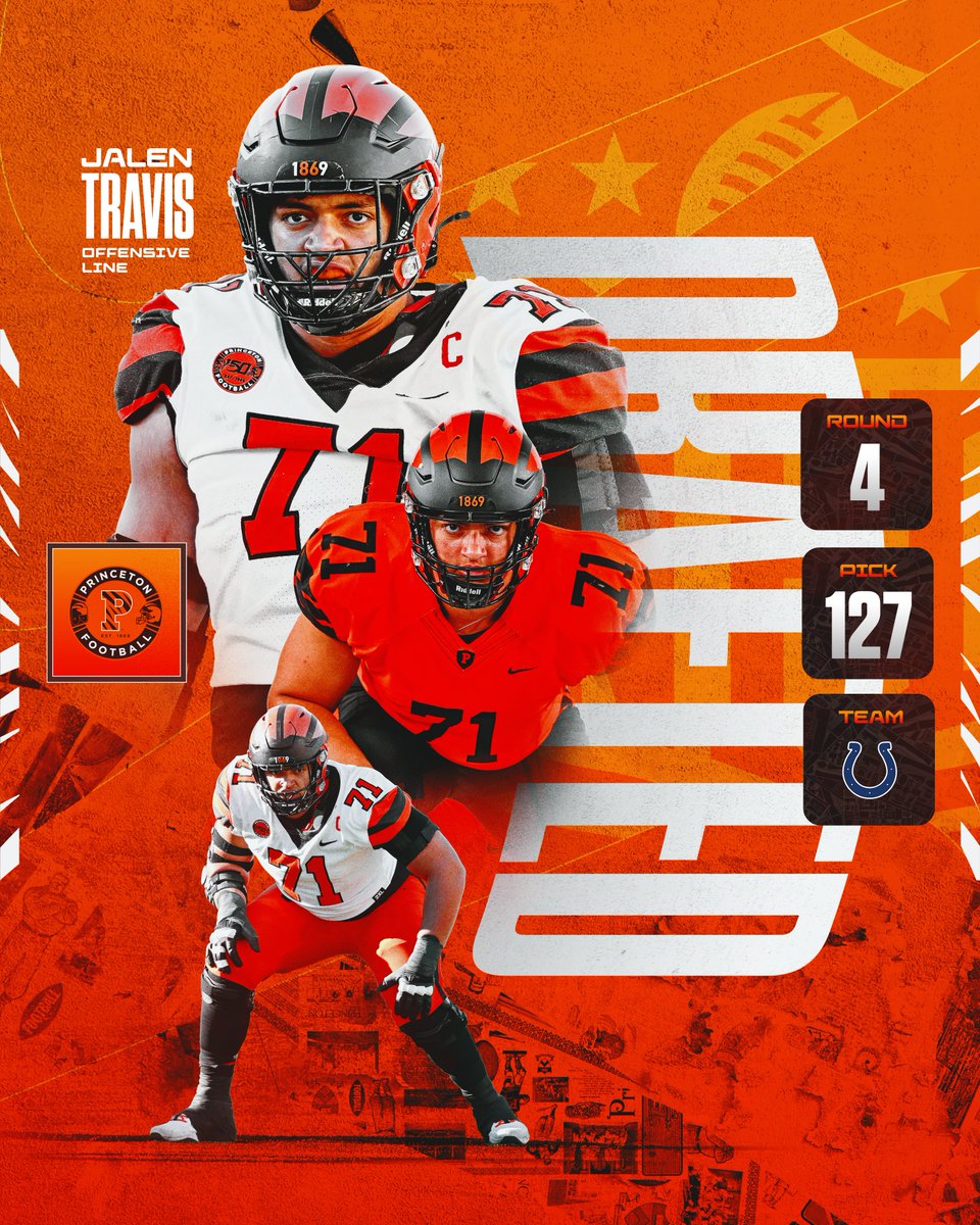 Princeton Football (@princetonftbl) on Twitter photo For The Shoe.
<a href="/TravisWJalen/">Jalen Travis</a> '24 is selected by the <a href="/Colts/">Indianapolis Colts</a> in the fourth round of the 2025 <a href="/NFL/">NFL</a> Draft.
shorturl.at/iqVID
#JUICE🍊🥤 | #ForTheShoe | #NFLDraft For The Shoe.
<a href="/TravisWJalen/">Jalen Travis</a> '24 is selected by the <a href="/Colts/">Indianapolis Colts</a> in the fourth round of the 2025 <a href="/NFL/">NFL</a> Draft.
shorturl.at/iqVID
#JUICE🍊🥤 | #ForTheShoe | #NFLDraft