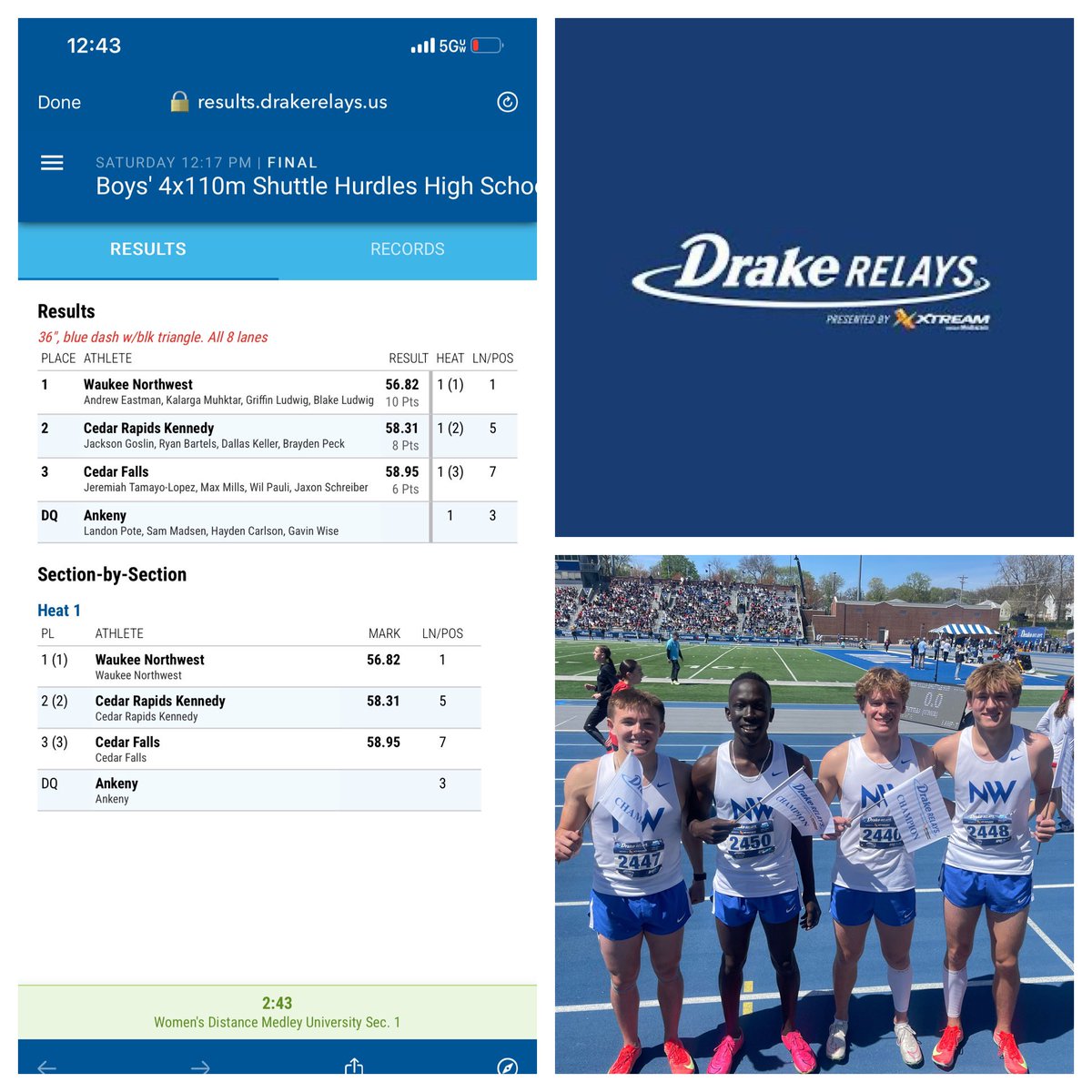 Drake Relays Shuttle Hurdle Final:
🚨🚨Drake Relays Record🚨🚨
🚨🚨School Record🚨🚨
🚨🚨All Time Iowa Best🚨🚨
