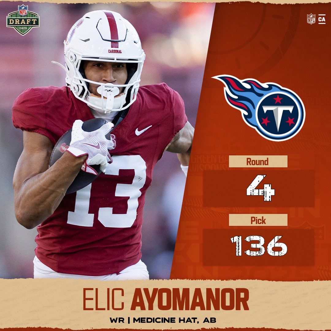 NFLCanada's tweet image. THERE HE GOES 🔥
🇨🇦’s Elic Ayomanor is headed to the @Titans 👏 #NFLDraft