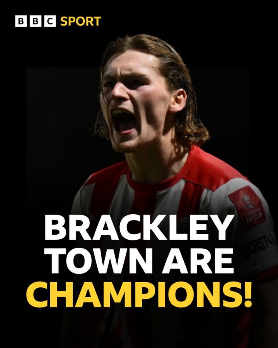 Tim Oglethorpe (@toglettim) on Twitter photo Superb achievement by Brackley Town to reach The National League after winning National League North today. Northamptonshire has two clubs in the top five tiers of English football for the first time in 13 years. <a href="/BBCSportNhants/">BBC Sport Northants</a> <a href="/BBCNorthampton/">BBC Northamptonshire</a> Superb achievement by Brackley Town to reach The National League after winning National League North today. Northamptonshire has two clubs in the top five tiers of English football for the first time in 13 years. <a href="/BBCSportNhants/">BBC Sport Northants</a> <a href="/BBCNorthampton/">BBC Northamptonshire</a>