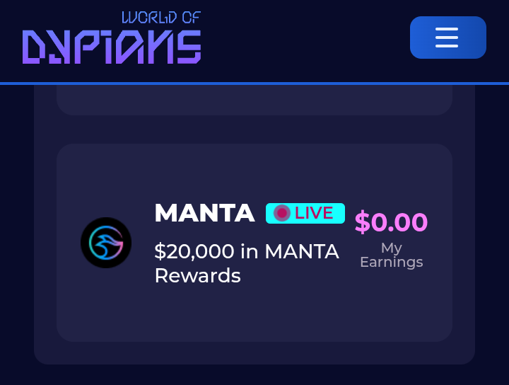Brady081's tweet photo. #Manta x World of #Dypians 120 Day Treasure Hunt has officially kicked off.
$20,000 in $MANTA is waiting for those who dare to explore, compete and WIN.
Let’s dive in. 🧵👇
#MantaNeverStop https://t.co/UpDmiUrOaN