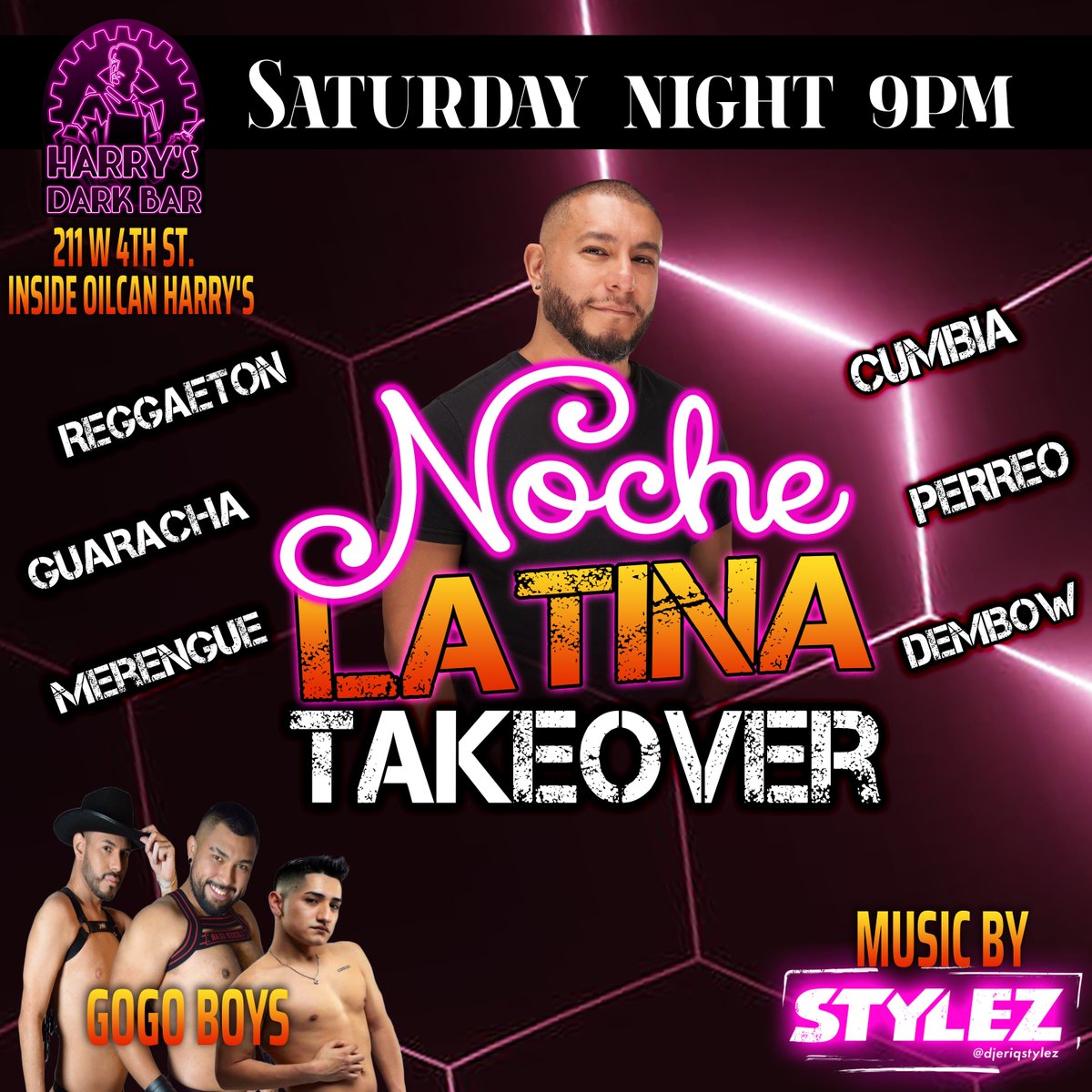 harrysdarkbar's tweet photo. We're bringing some Sunday Funday to your Saturday night with our Noche Latina Takeover! Join us TONIGHT for sizzling music by Dj Eriq Stylez and our hot go-go boys! https://t.co/II60JGINJN