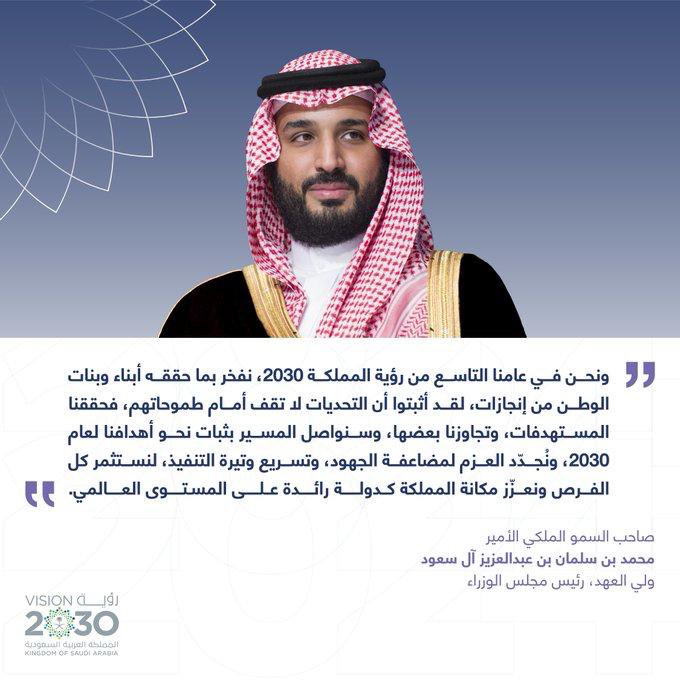 #رؤية_السعودية_2030 ليست مجرد خطة طموحة، بل مشروع تحول وطني تقوده قيادة حكيمة، على رأسها مولاي خادم الحرمين الشريفين وسمو سيدي ولي العهد – حفظهما الله. تقرير مؤشرات 2024 يُوثّق حصاد 9 أعوام من الإنجاز، ويؤكد أن المسيرة مستمرة بثقة نحو المستقبل.